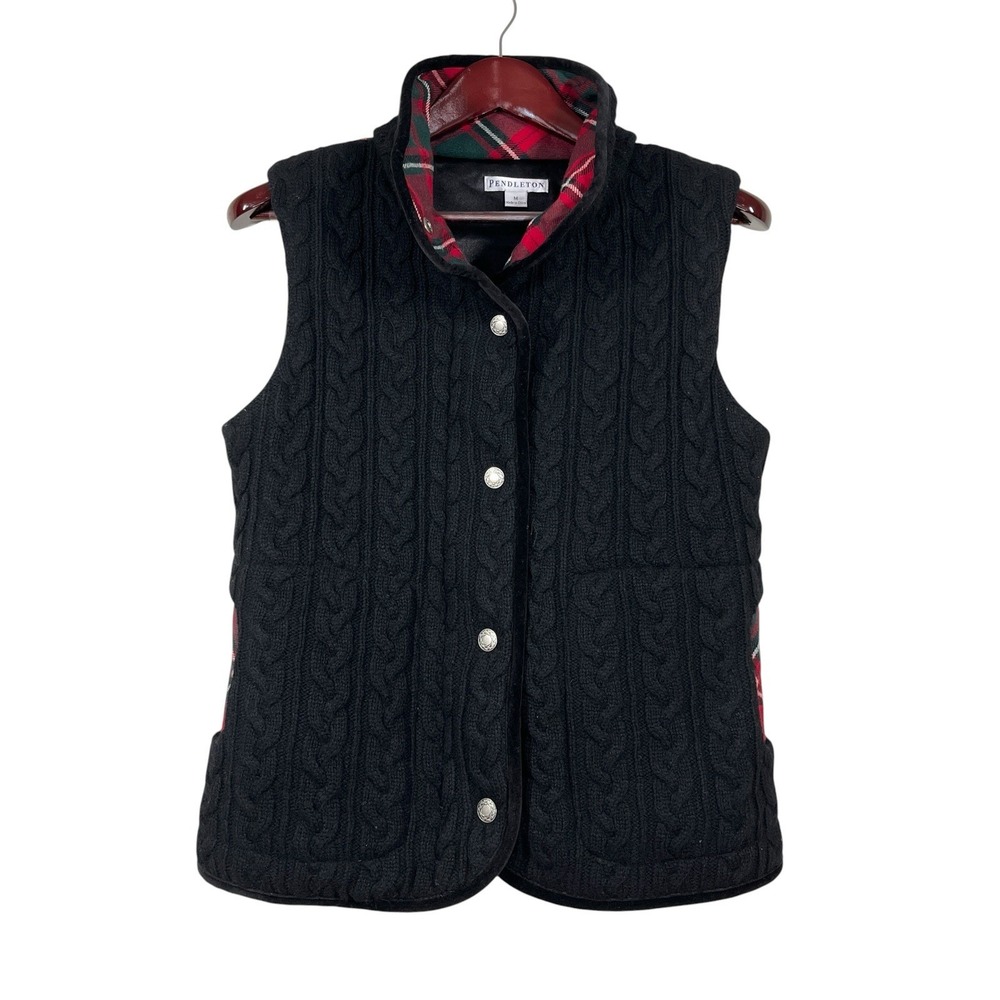 Pendleton 100% Wool Cable Knit & Flannel Vest Size M Full Zip Insulated Heritage